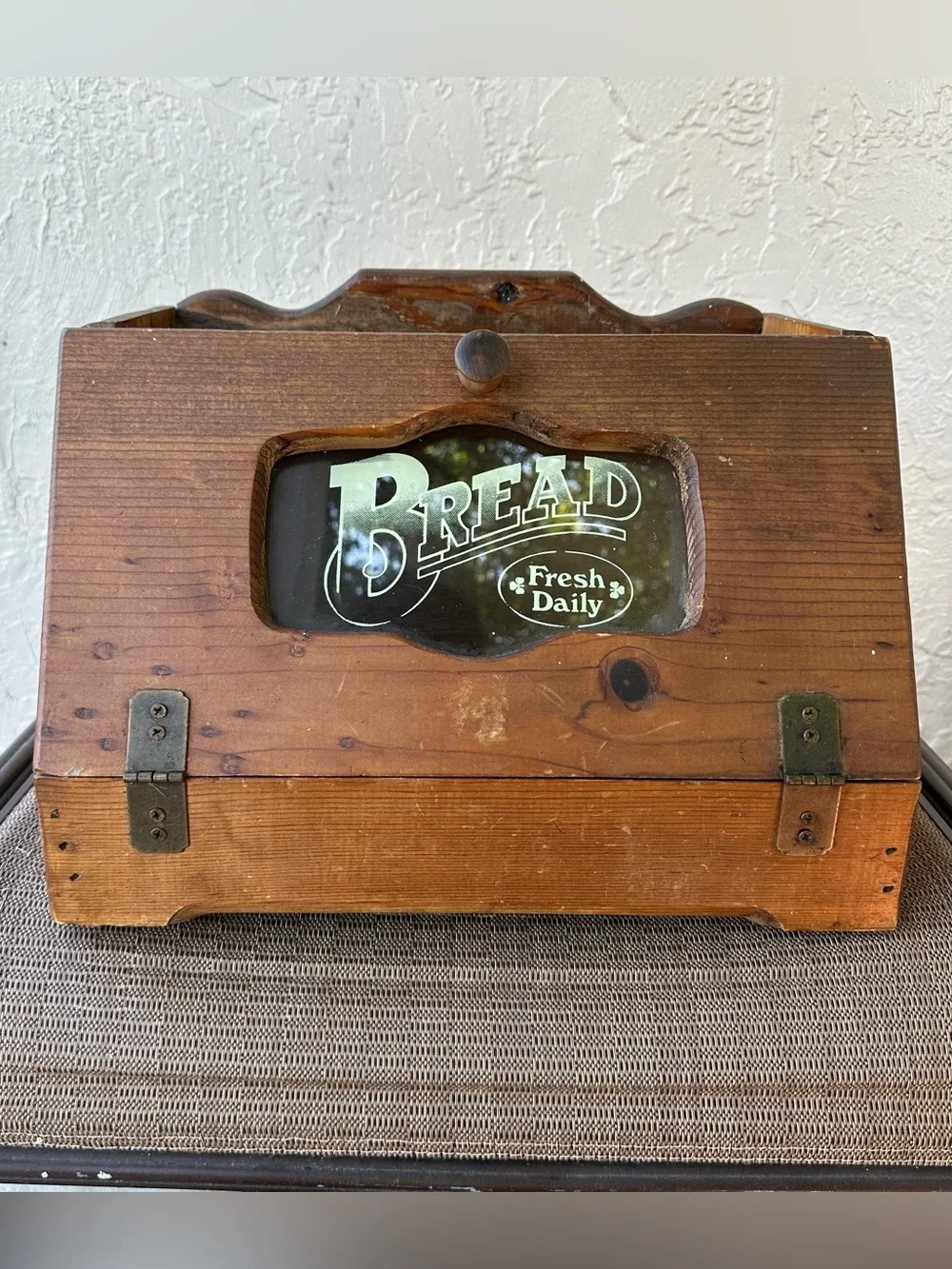 Vintage Wood Bread Box Glass Door Farmhouse Cottagecore Kitchen